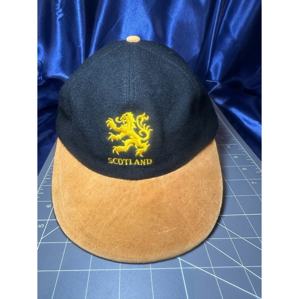 Scotland Gold/Black Embroidered Lion Marque Wool Melton/Suede Strap Back Hat